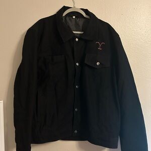 Men's Black Shirt Jacket with Embroidered Detail